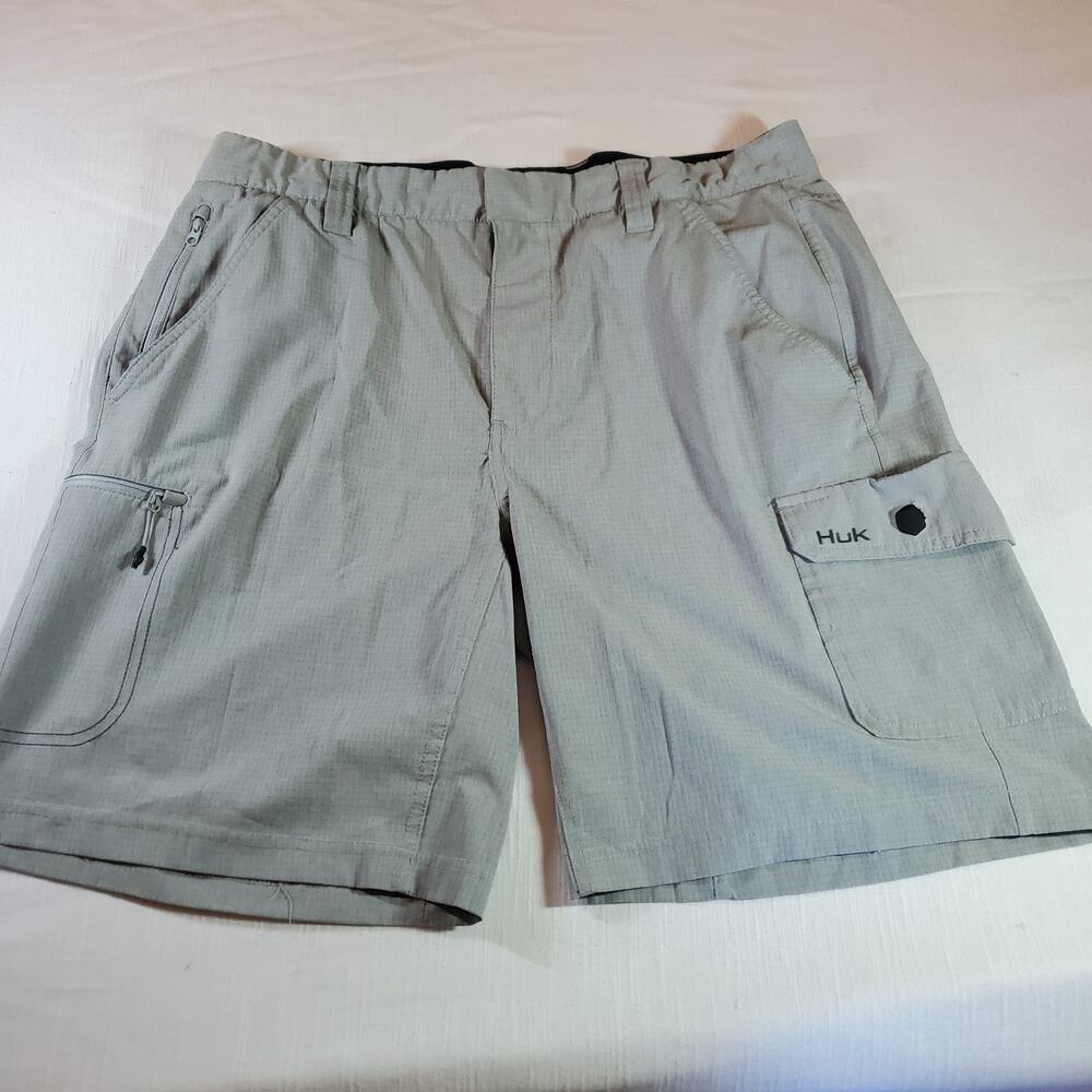 Huk Mens Shorts Size Large Gray Performance Fishing Boat Activewear Stretch
